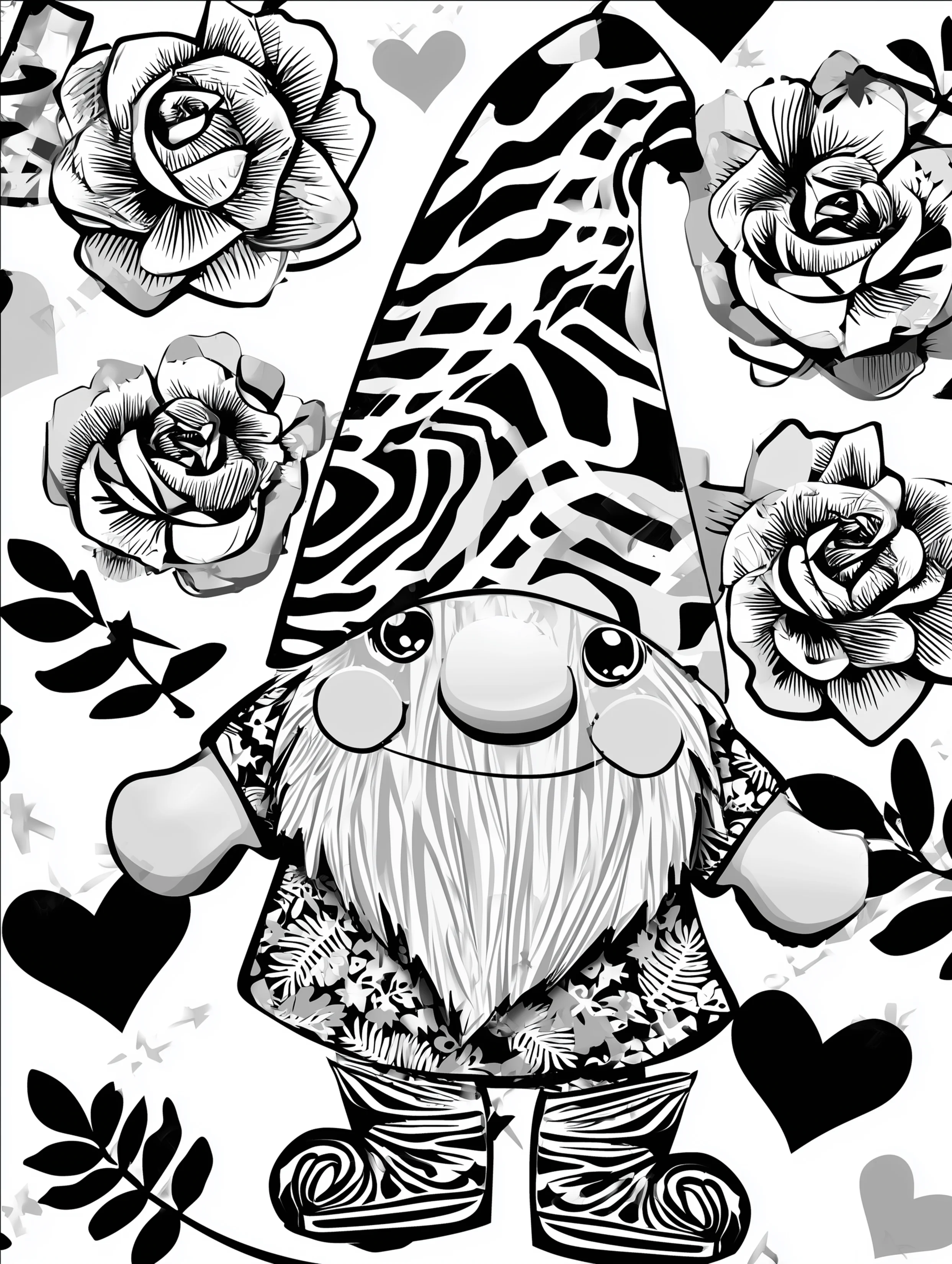 Free printable gnome coloring page for adults featuring a jolly gnome